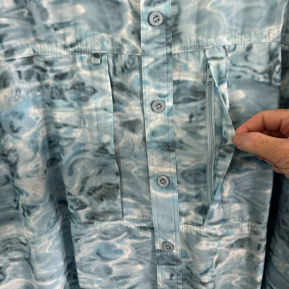Aqua Design Aqua Shield UPF 50+ Fishing Shirt 2XL Blue Water Camo Vented Pockets